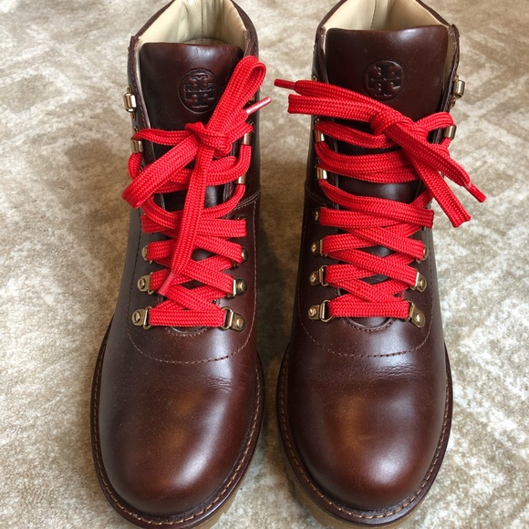 Tory Burch Shoes - Tory Burch Gunton leather boots red laces
